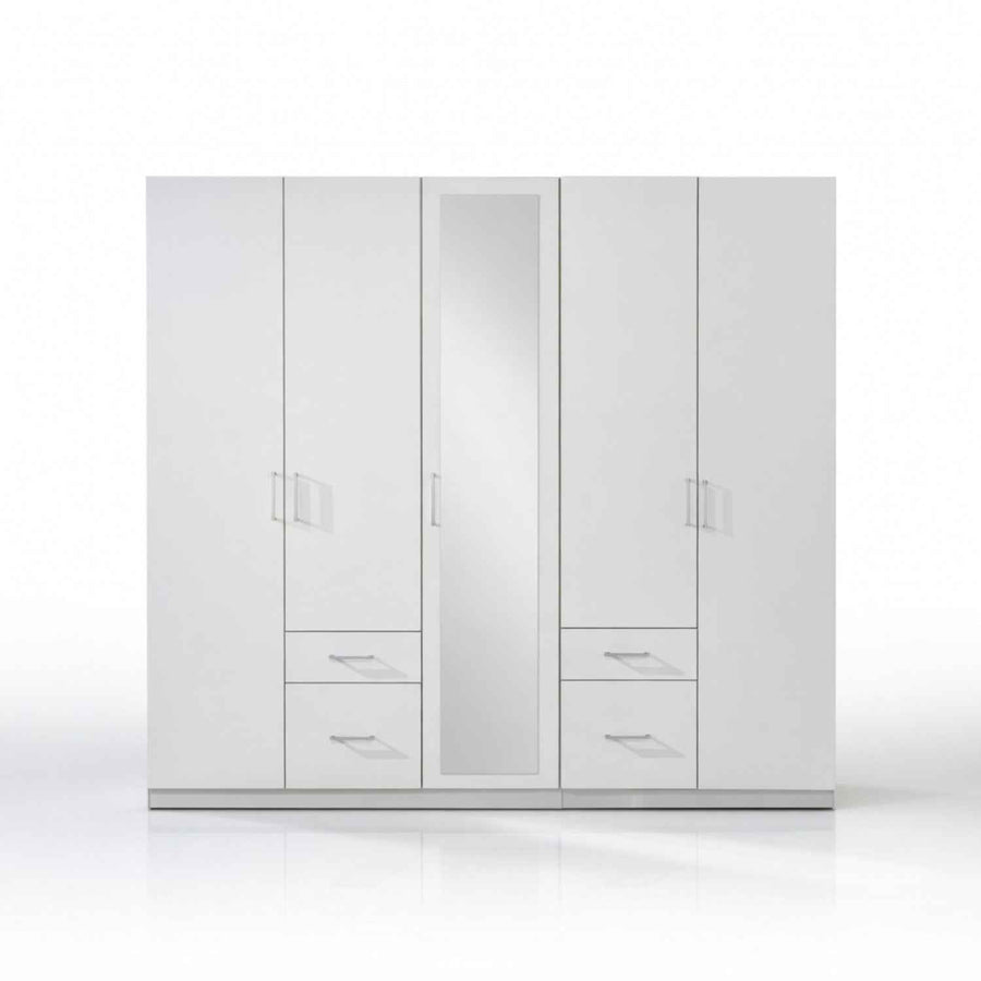 Farnham 5 Door 1 Mirror 4 Drawer Wardrobe White