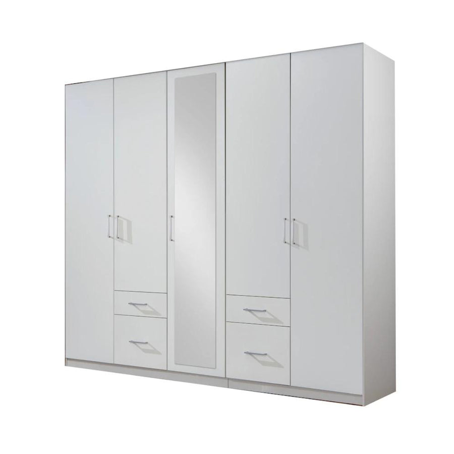 Farnham 5 Door 1 Mirror 4 Drawer Wardrobe White - image 3