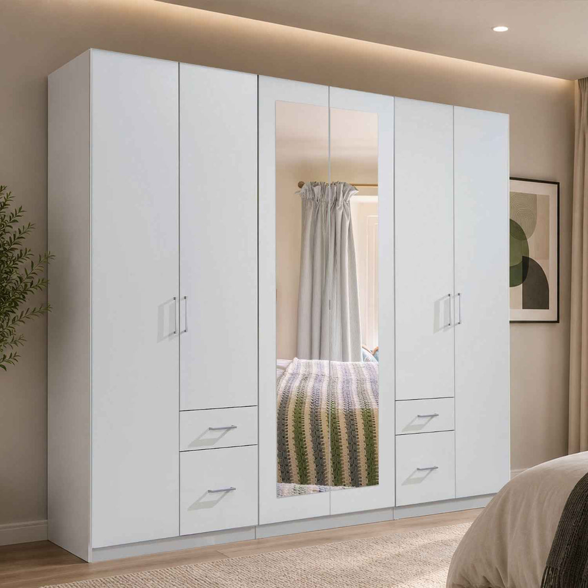 Farnham 6 Door 2 Mirror 4 Drawer Wardrobe White