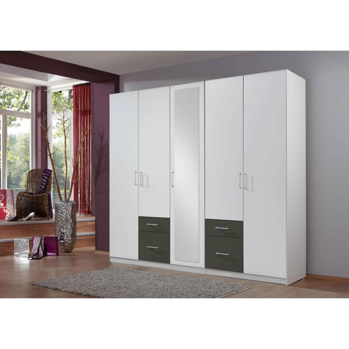 Fairford Graphite 5 Door Mirrored Wardrobe