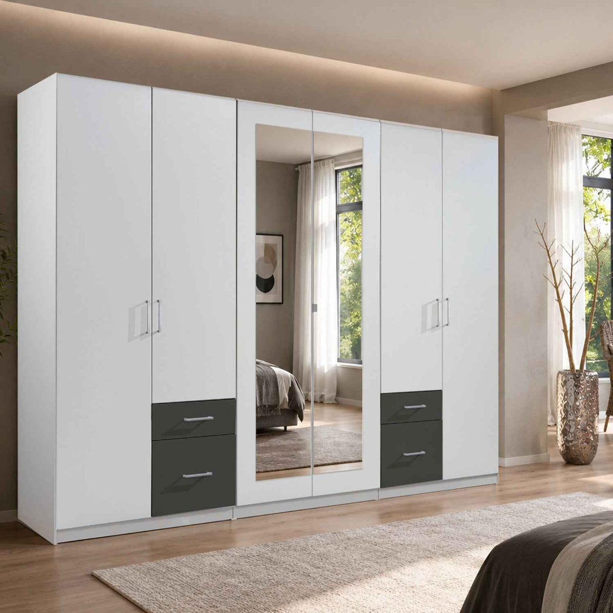 Fairford Graphite 6 Door Mirrored Wardrobe
