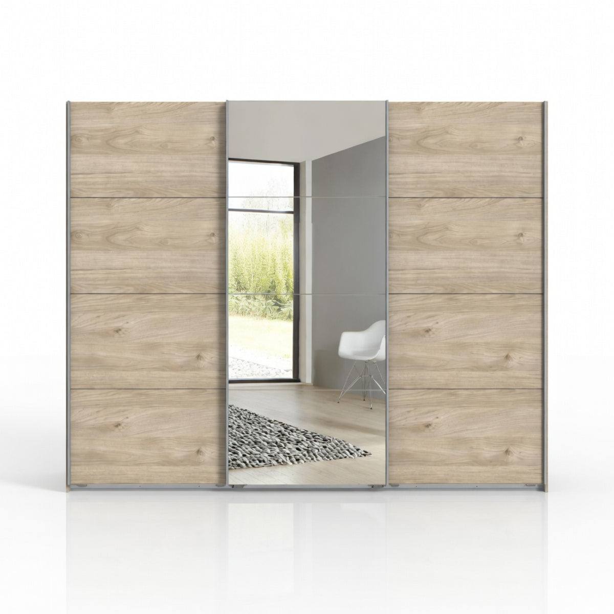 Ascot Hickory Oak 3 Door Sliding Wardrobe with Mirror