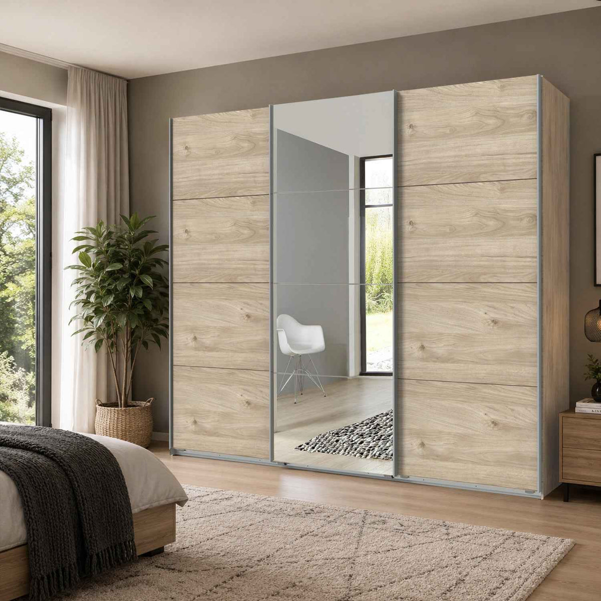 Ascot Hickory Oak 3 Door Sliding Wardrobe with Mirror