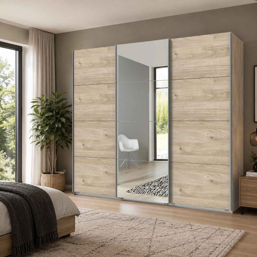 Ascot Hickory Oak 3 Door Sliding Wardrobe with Mirror