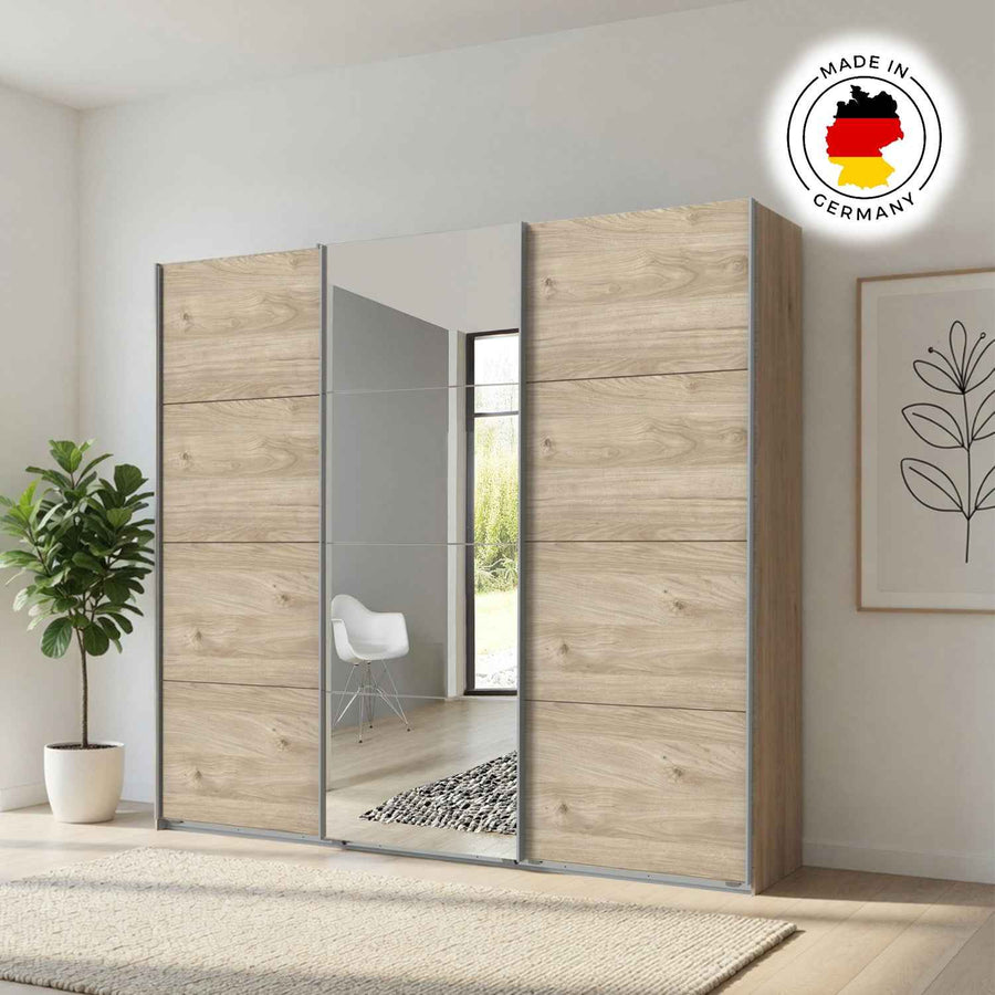 Ascot Hickory Oak 3 Door Sliding Wardrobe with Mirror