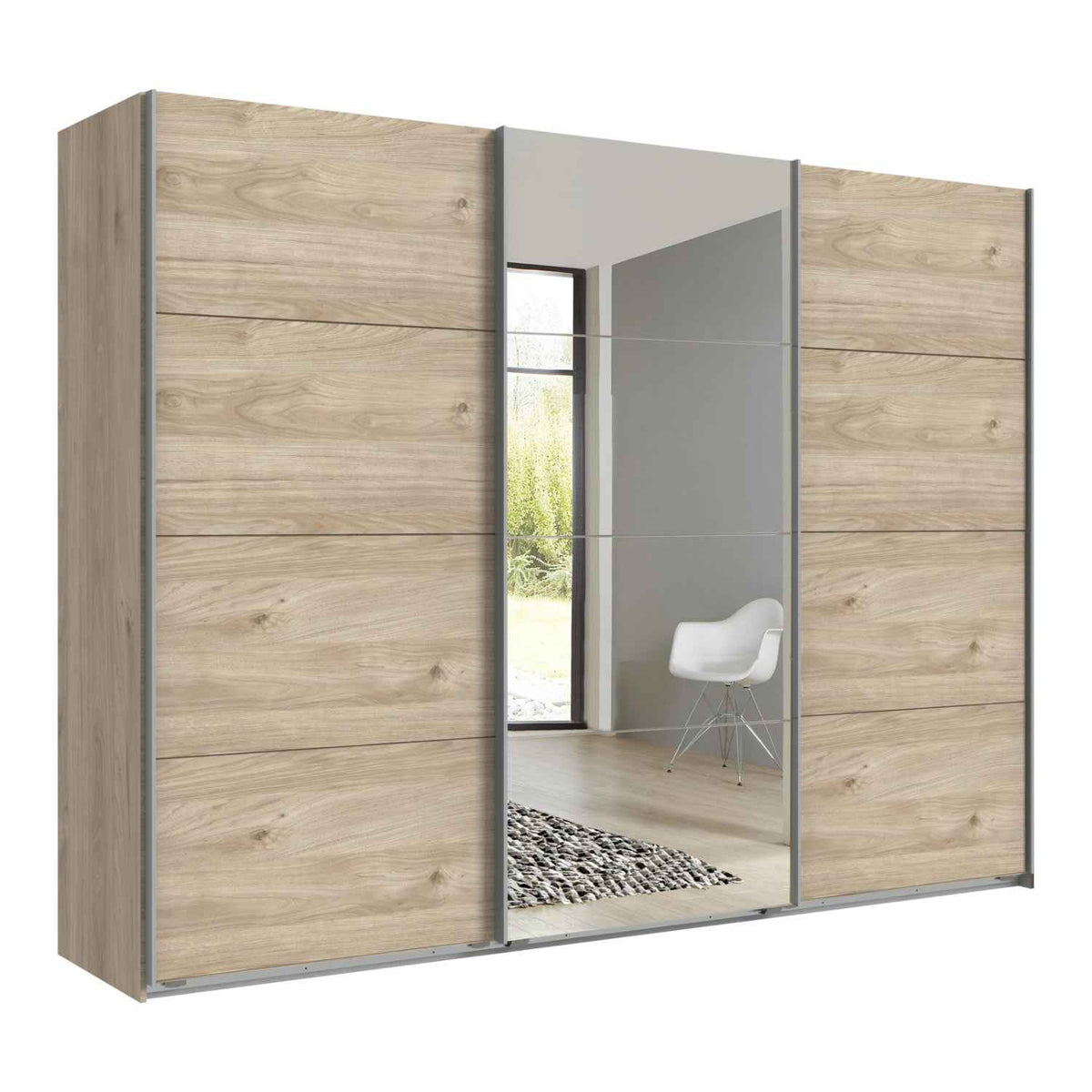 Ascot Hickory Oak 3 Door Sliding Wardrobe with Mirror