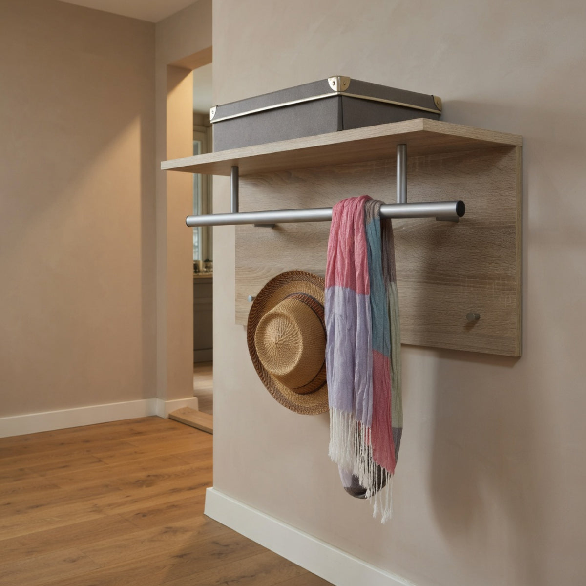 Sherborne Oak Tree Wall Mounted Coat Stand with Hanging Rail and Shelf - image 6