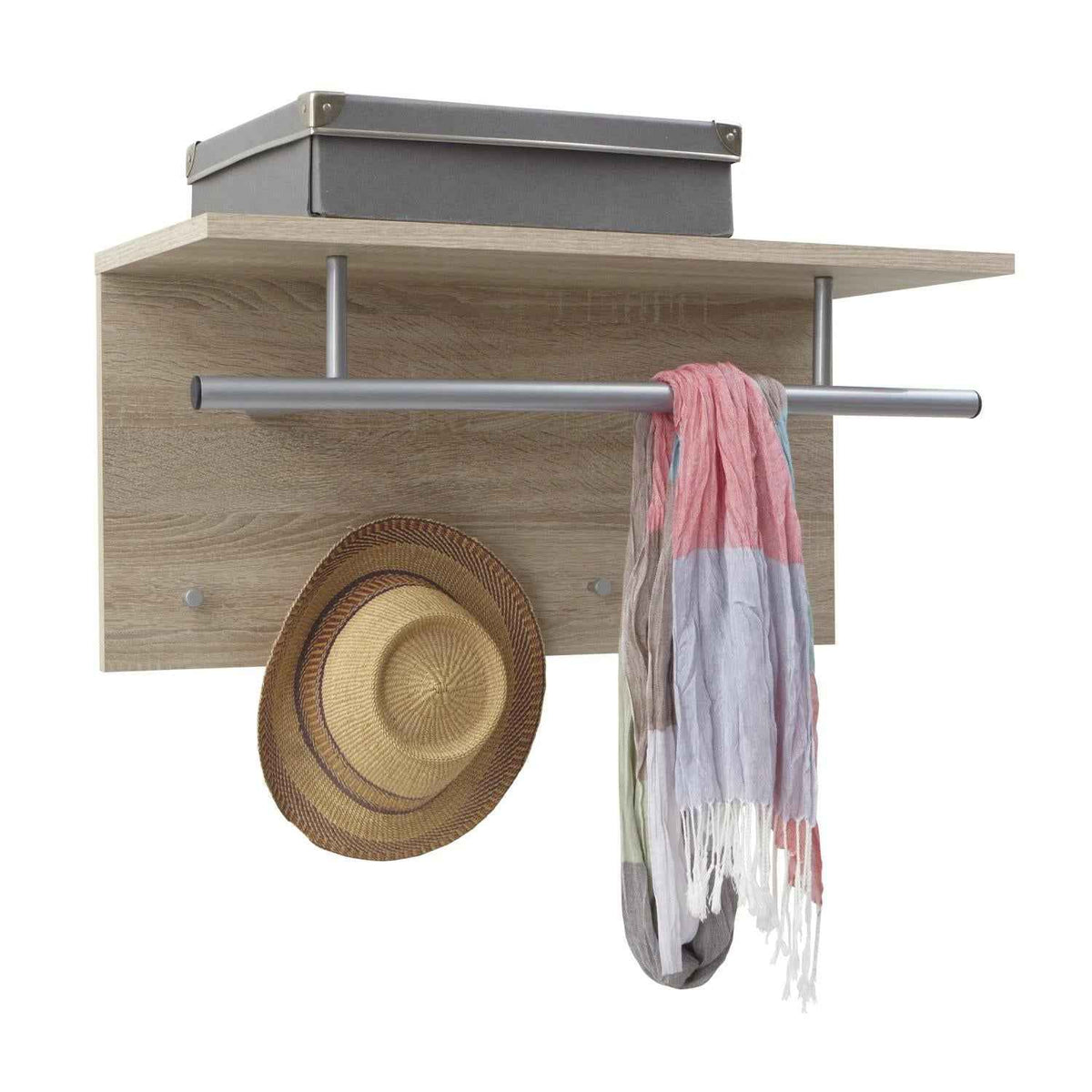 Sherborne Oak Tree Wall Mounted Coat Stand with Hanging Rail and Shelf
