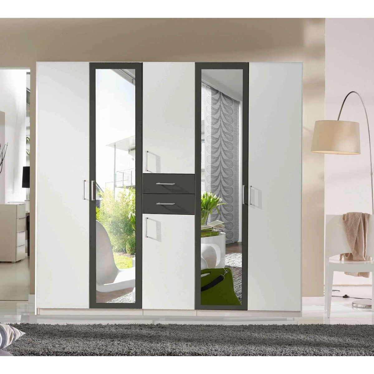 Greenwich White 5 Door Mirrored Wardrobe