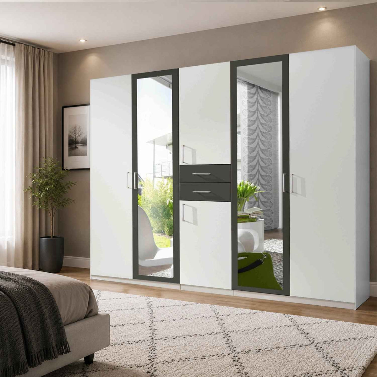 Greenwich White 5 Door Mirrored Wardrobe