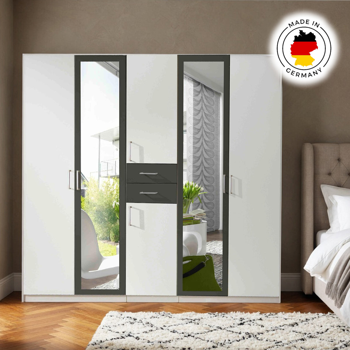 Greenwich White 5 Door Mirrored Wardrobe - image 6