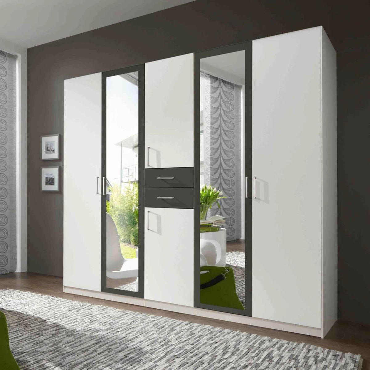 Greenwich White 5 Door Mirrored Wardrobe