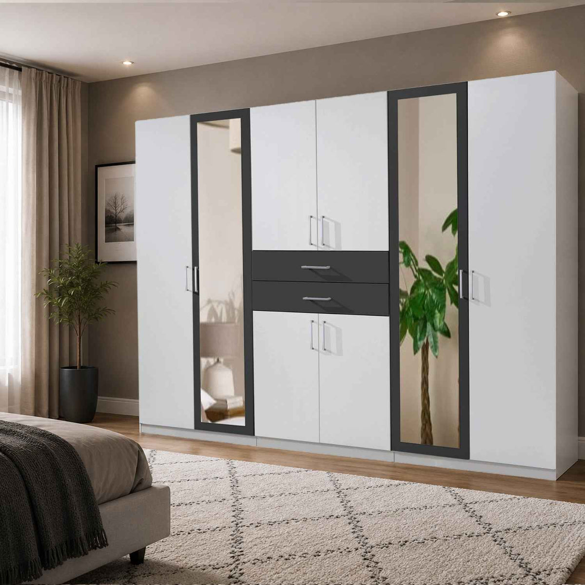 Greenwich White 6 Door Mirrored Wardrobe