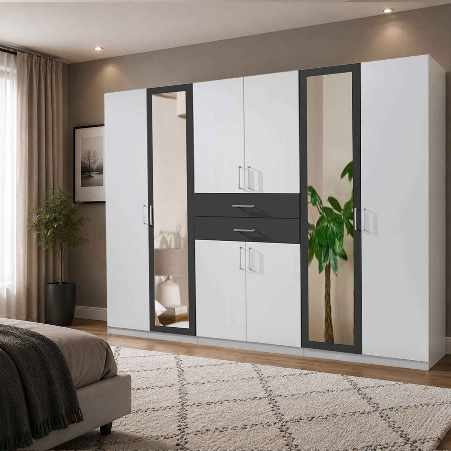 Greenwich White 6 Door Mirrored Wardrobe