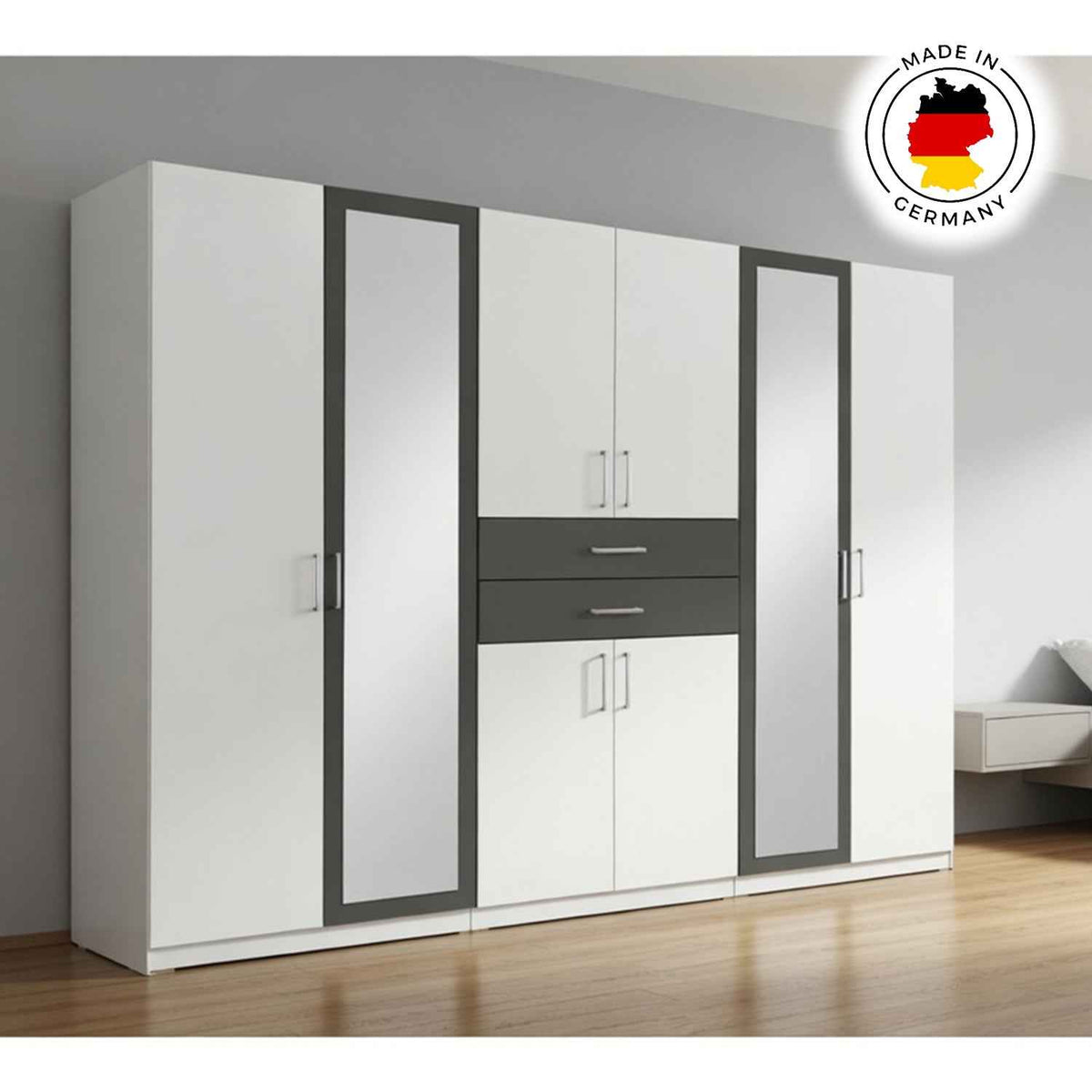 Greenwich White 6 Door Mirrored Wardrobe