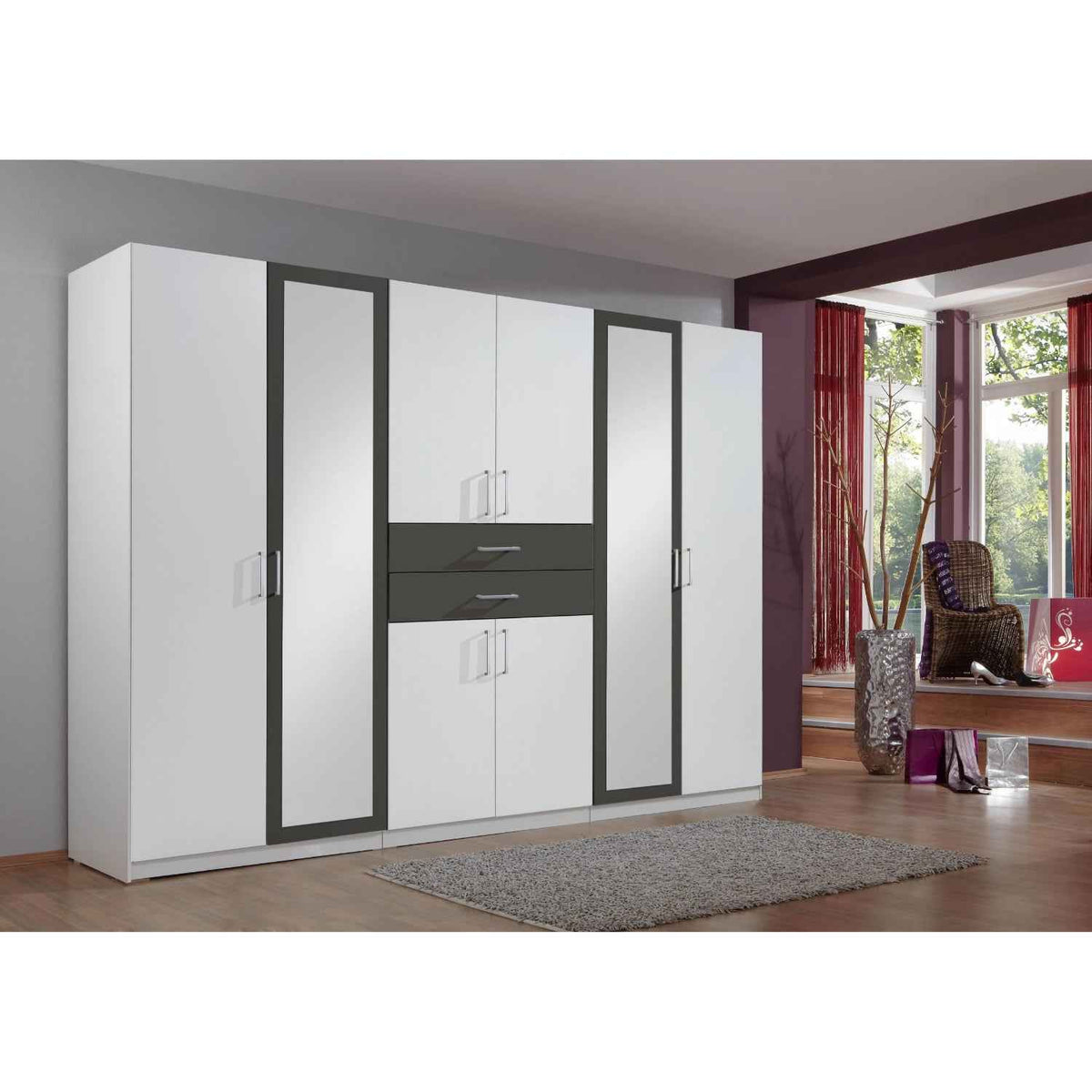 Greenwich White 6 Door Mirrored Wardrobe