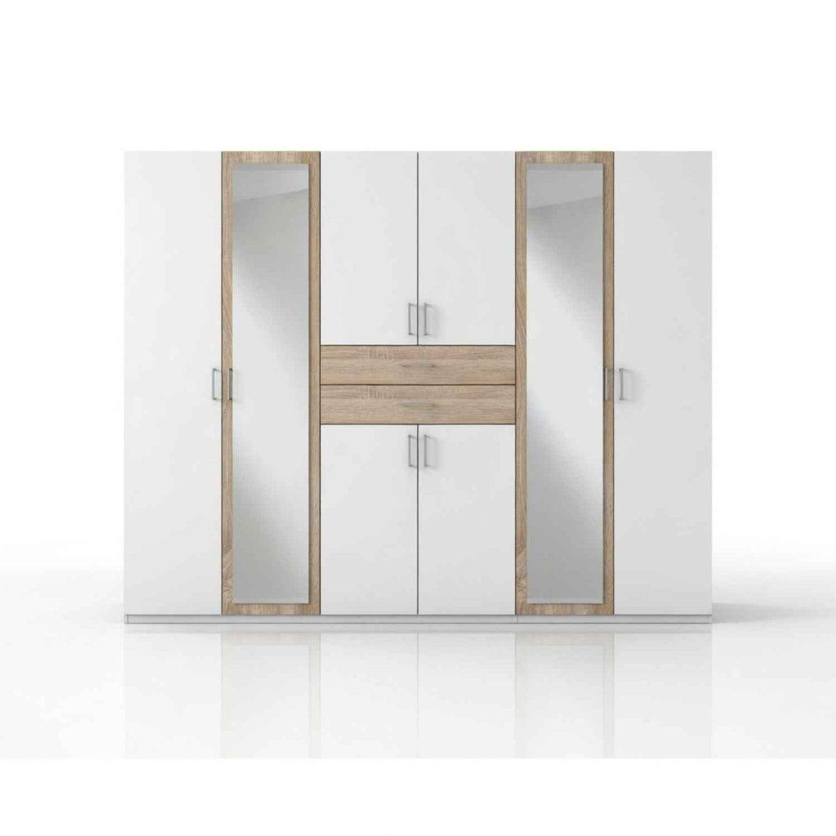 Greenwich Oak 6 Door Wardrobe with Mirrors and Drawers