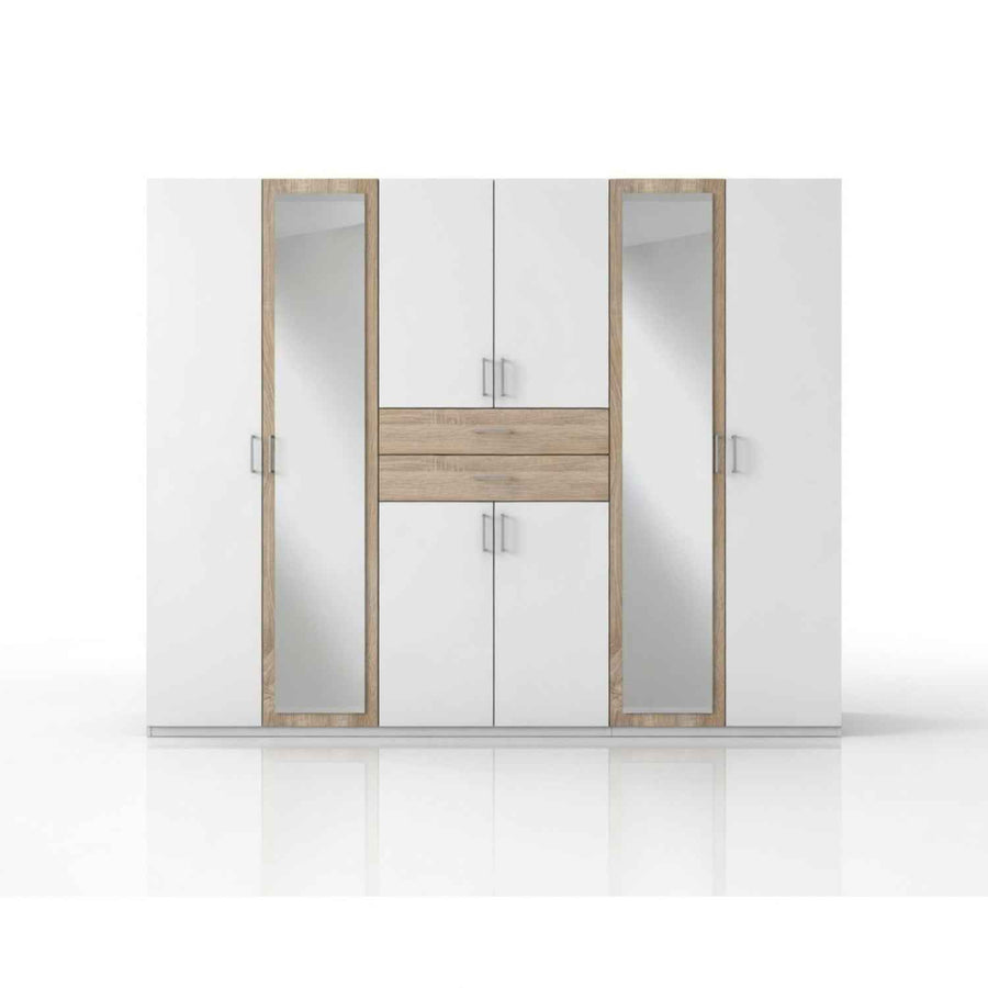 Greenwich Oak 6 Door Wardrobe with Mirrors and Drawers