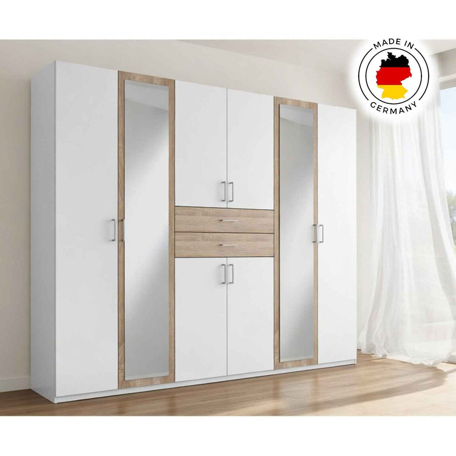 Greenwich Oak 6 Door Wardrobe with Mirrors and Drawers