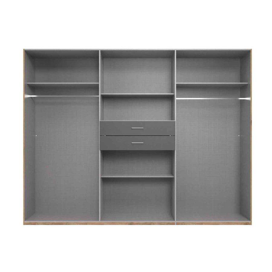 Greenwich Oak 6 Door Wardrobe with Mirrors and Drawers