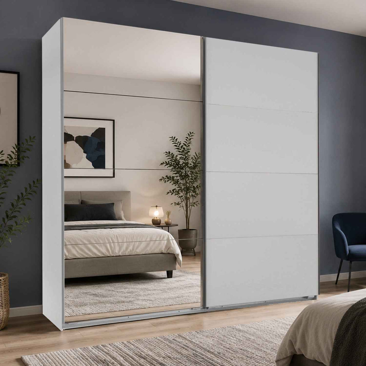 Ascot White 225cm 2 Door Sliding Wardrobe with Mirror
