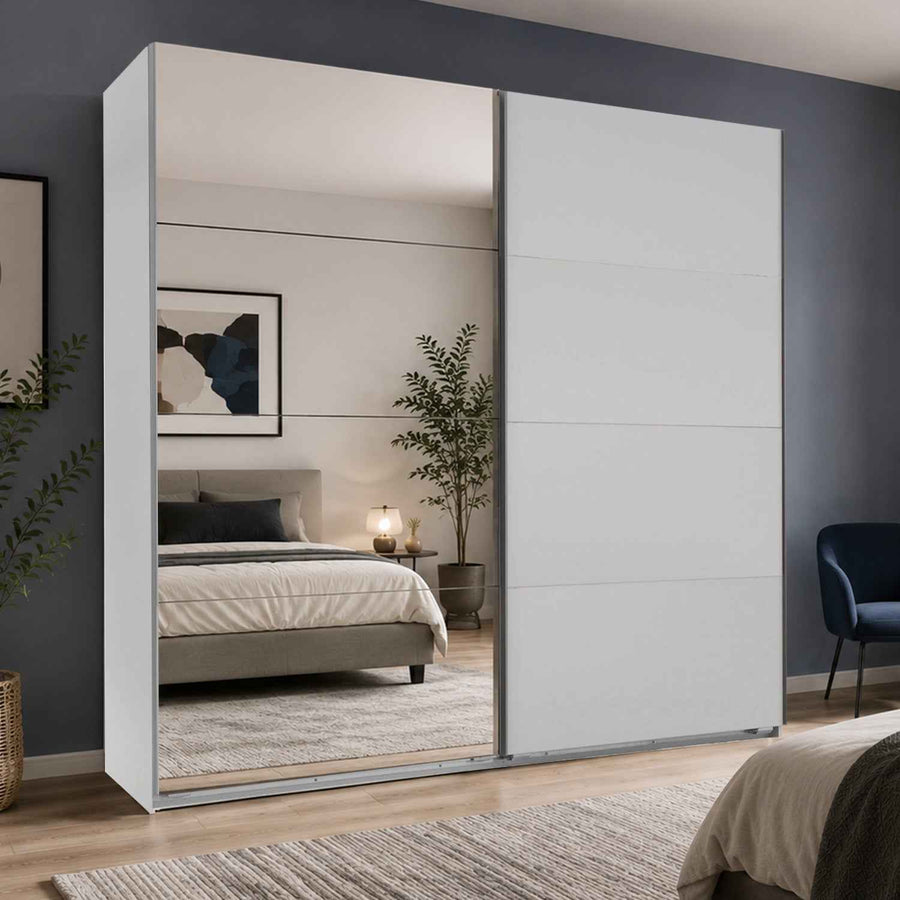 Ascot White 225cm 2 Door Sliding Wardrobe with Mirror