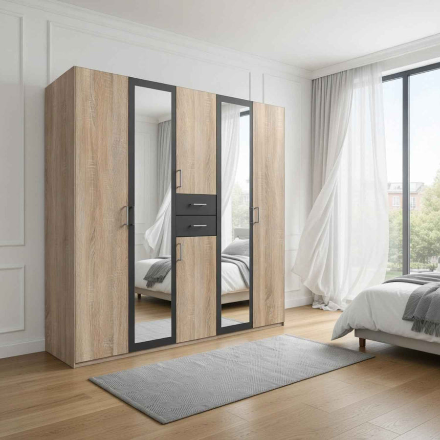 Greenwich Graphite 5 Door Mirrored Wardrobe