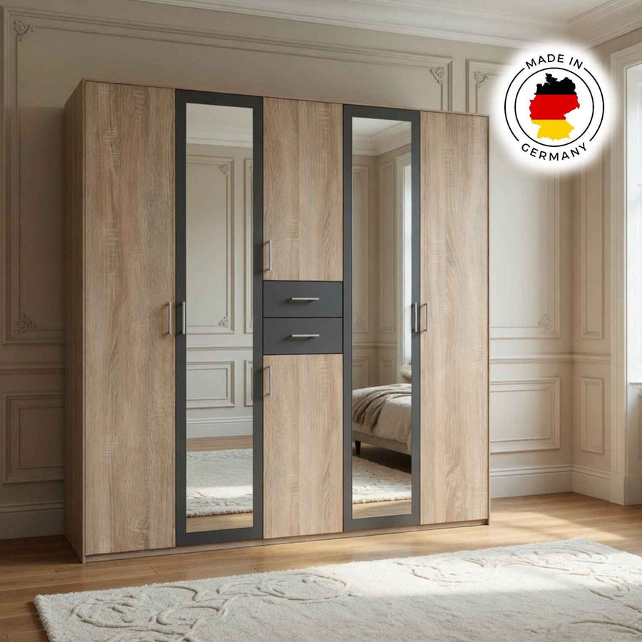 Greenwich Graphite 5 Door Mirrored Wardrobe