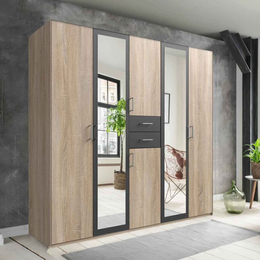 Greenwich Graphite 5 Door Mirrored Wardrobe