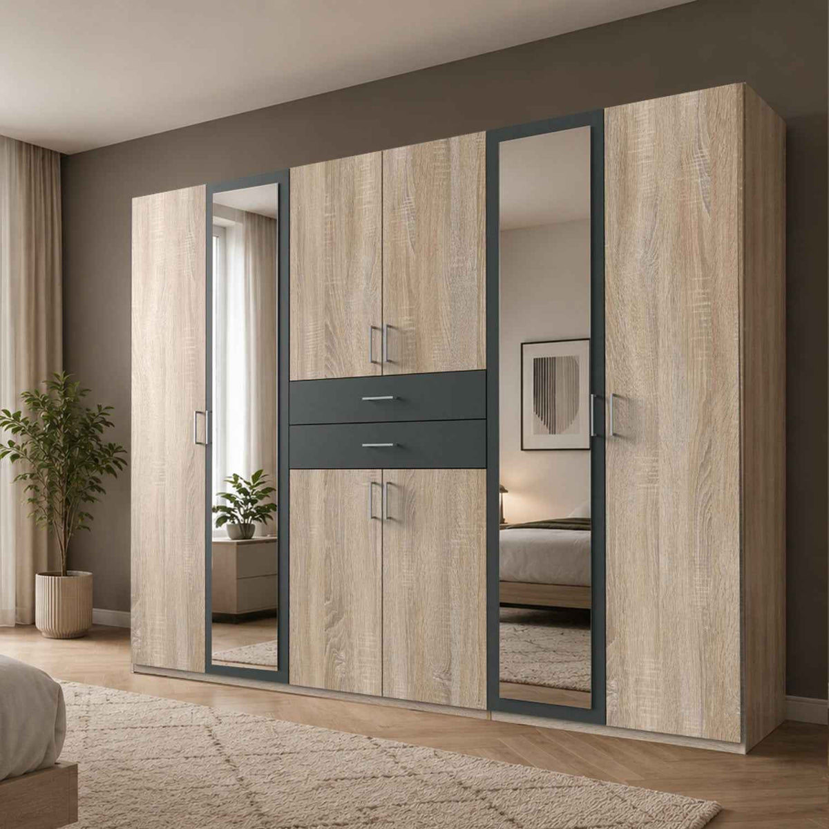 Greenwich Graphite 6 Door Mirrored Wardrobe