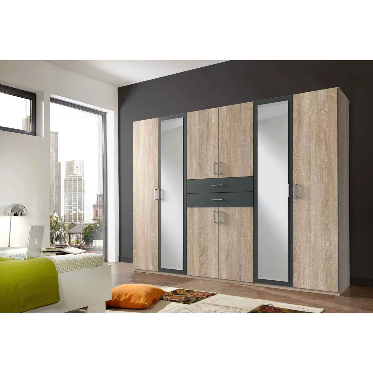 Greenwich Graphite 6 Door Mirrored Wardrobe