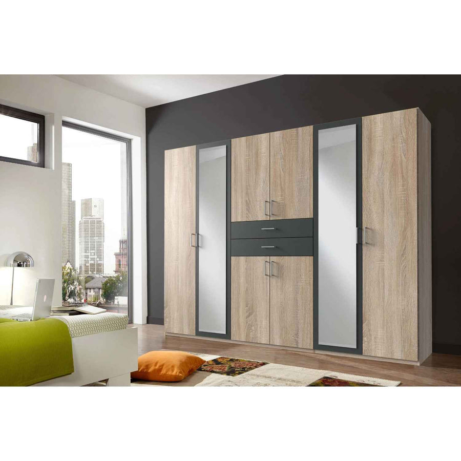 Greenwich Graphite 6 Door Mirrored Wardrobe