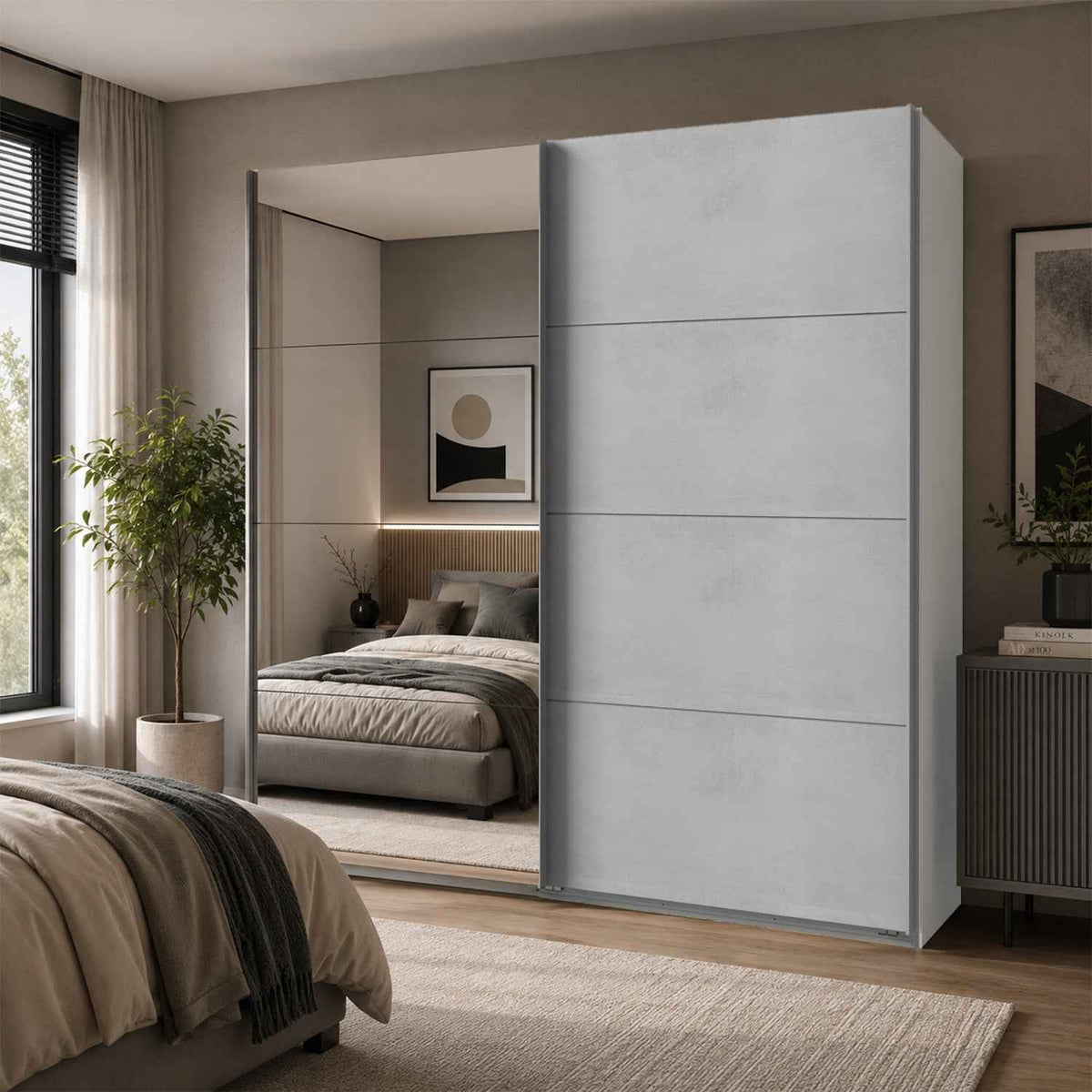 Ascot White and Light Grey 225cm 2 Door Sliding Wardrobe