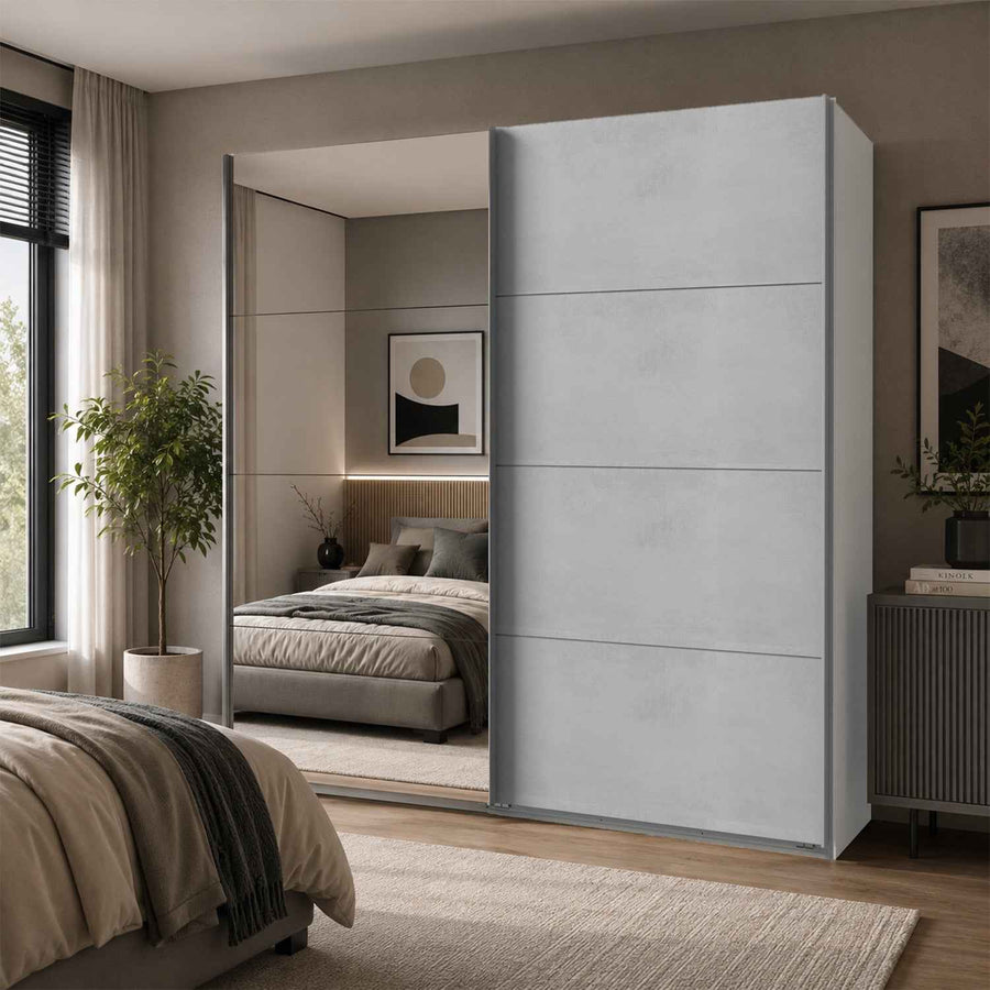 Ascot White and Light Grey 225cm 2 Door Sliding Wardrobe