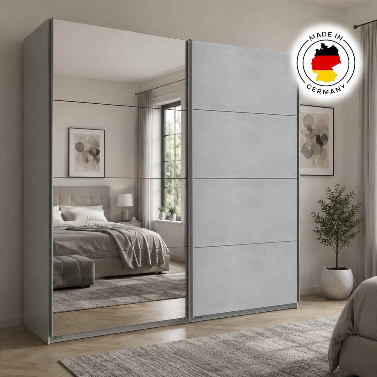 Ascot White and Light Grey 225cm 2 Door Sliding Wardrobe