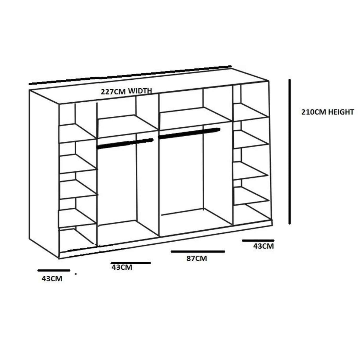 Lancaster White 4 Door Mirrored Sliding Wardrobe 227cm