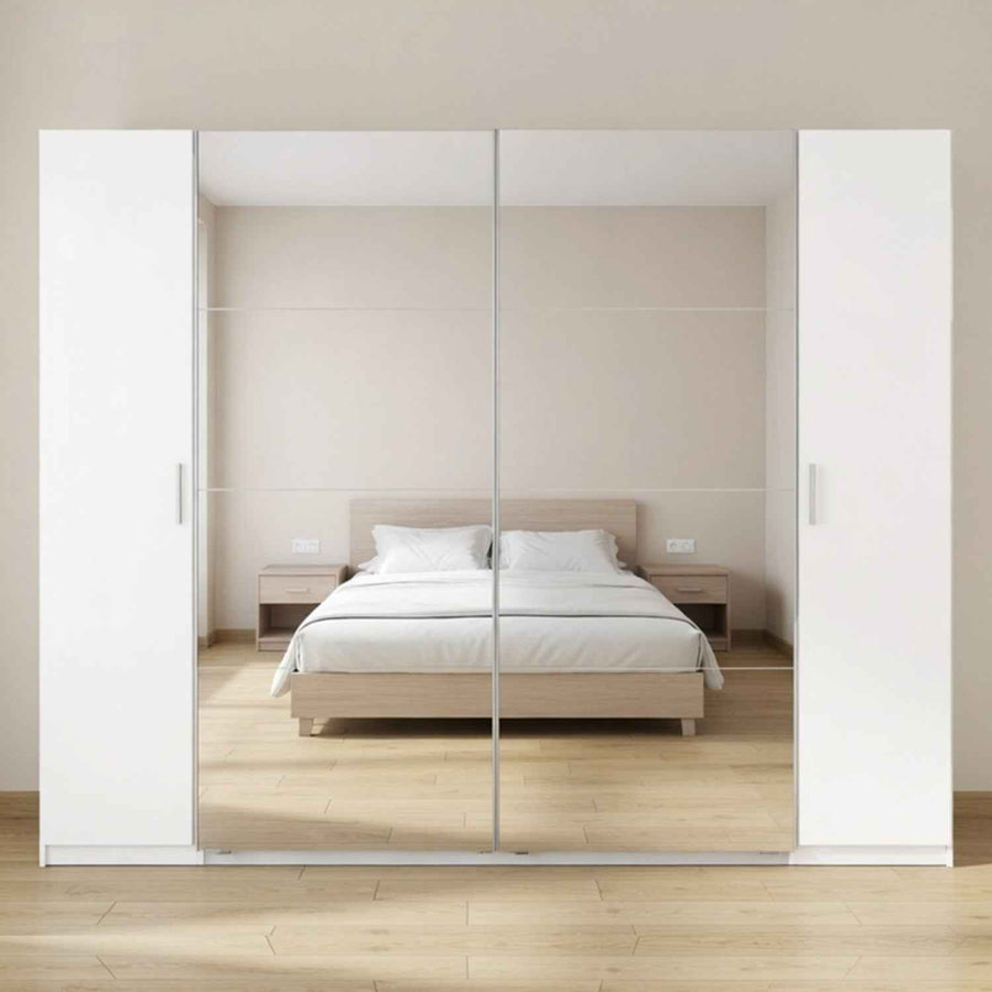 Lancaster White 4 Door Mirrored Sliding Wardrobe 227cm