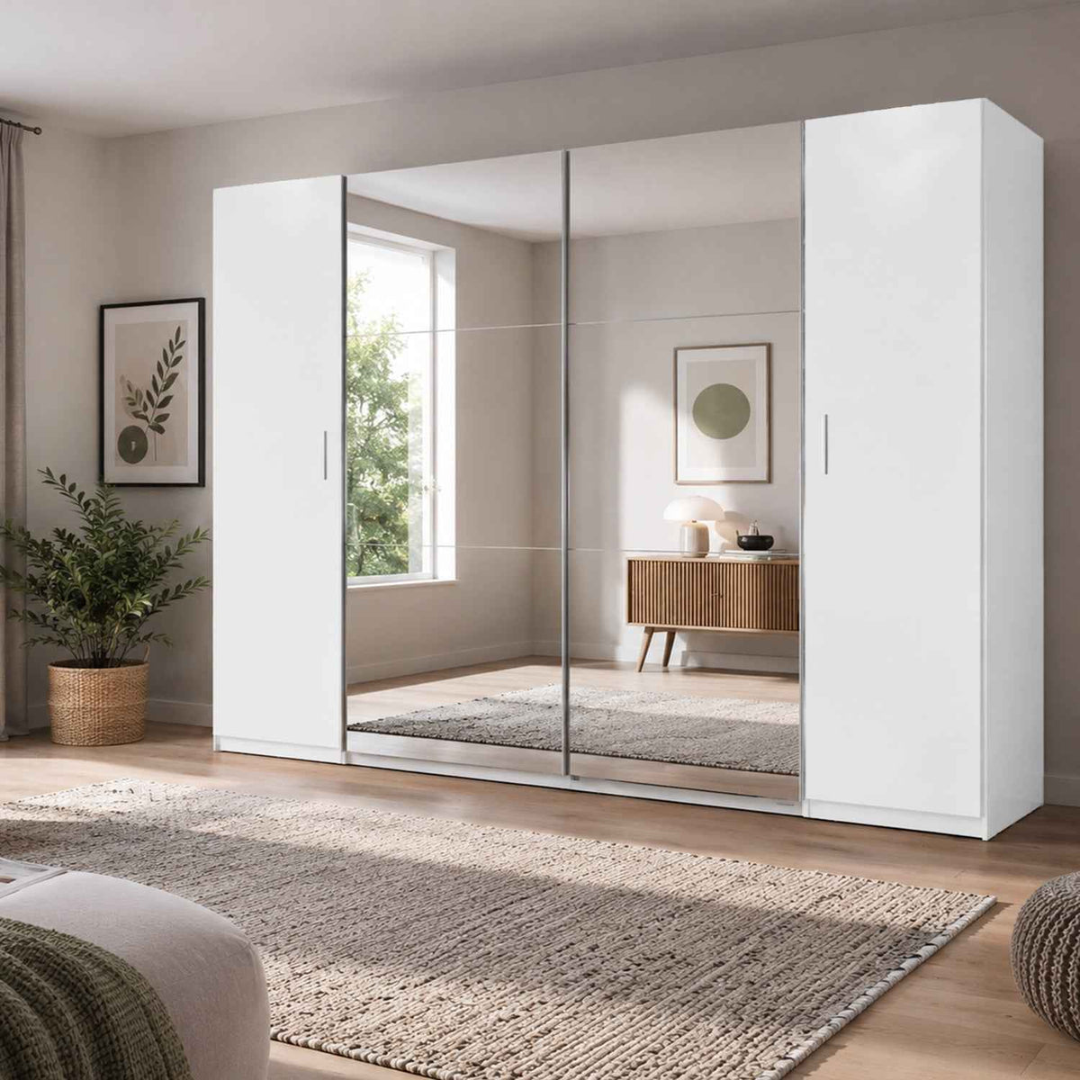 Lancaster White 4 Door Mirrored Sliding Wardrobe 227cm