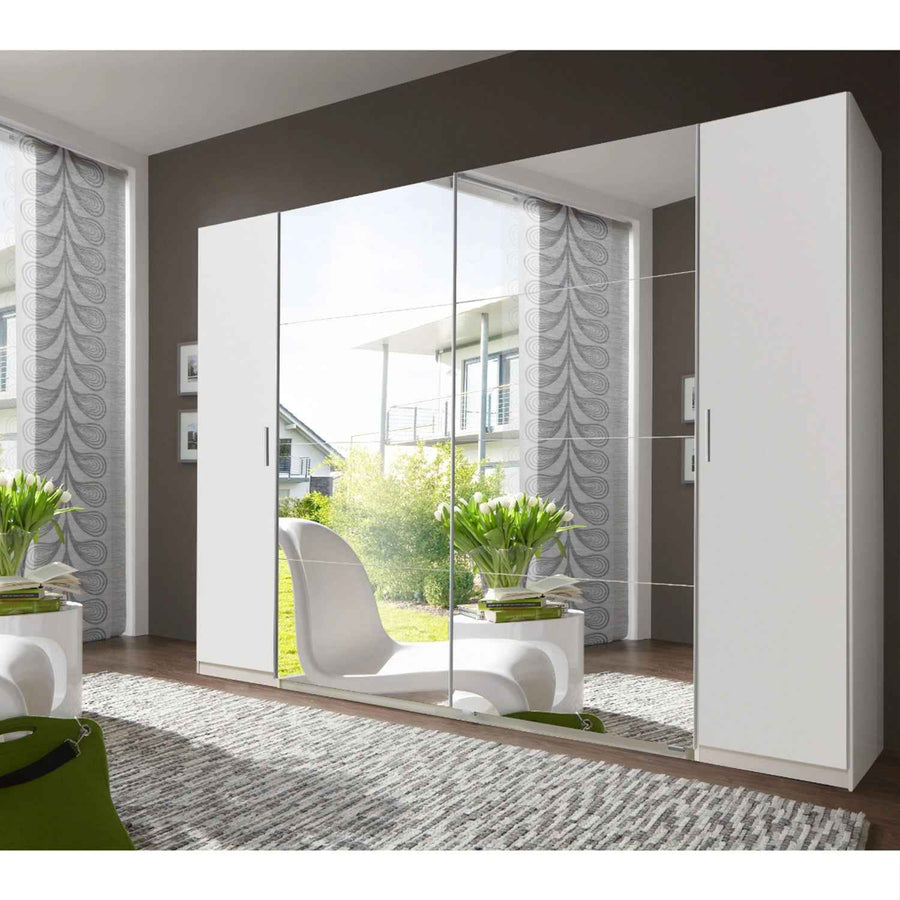 Lancaster White 4 Door Mirrored Sliding Wardrobe 227cm
