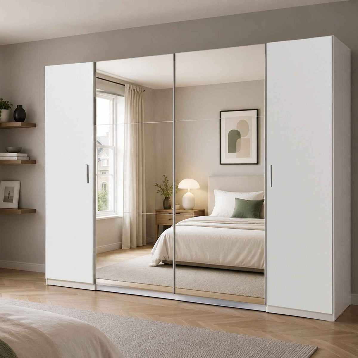 Lancaster White 4 Door Mirrored Sliding Wardrobe 316cm