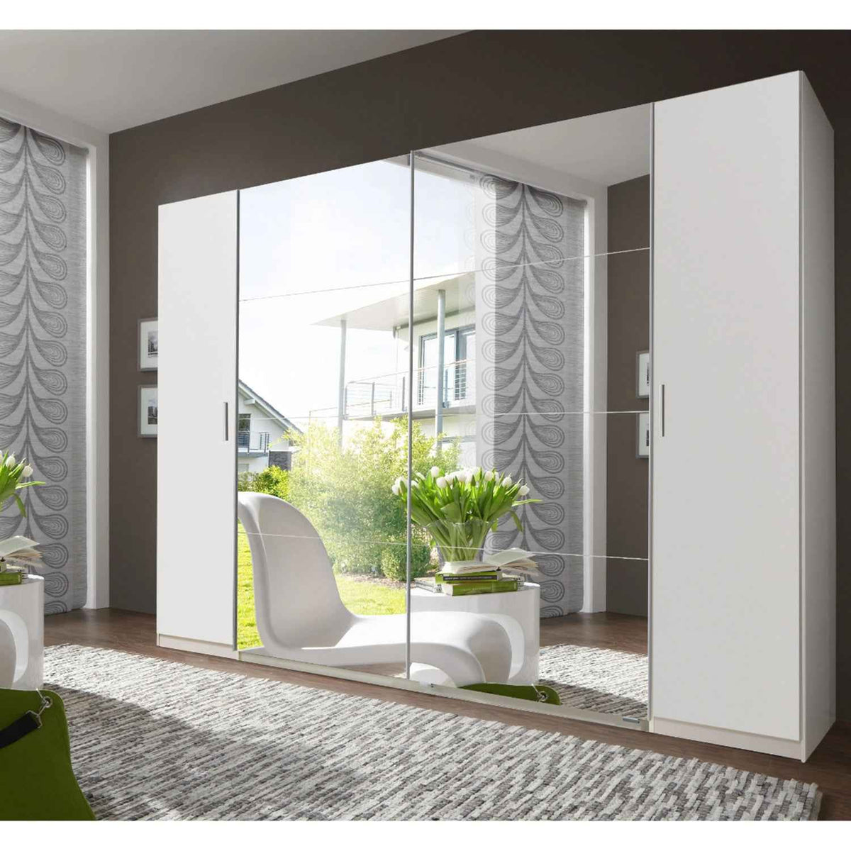 Lancaster White 4 Door Mirrored Sliding Wardrobe 316cm