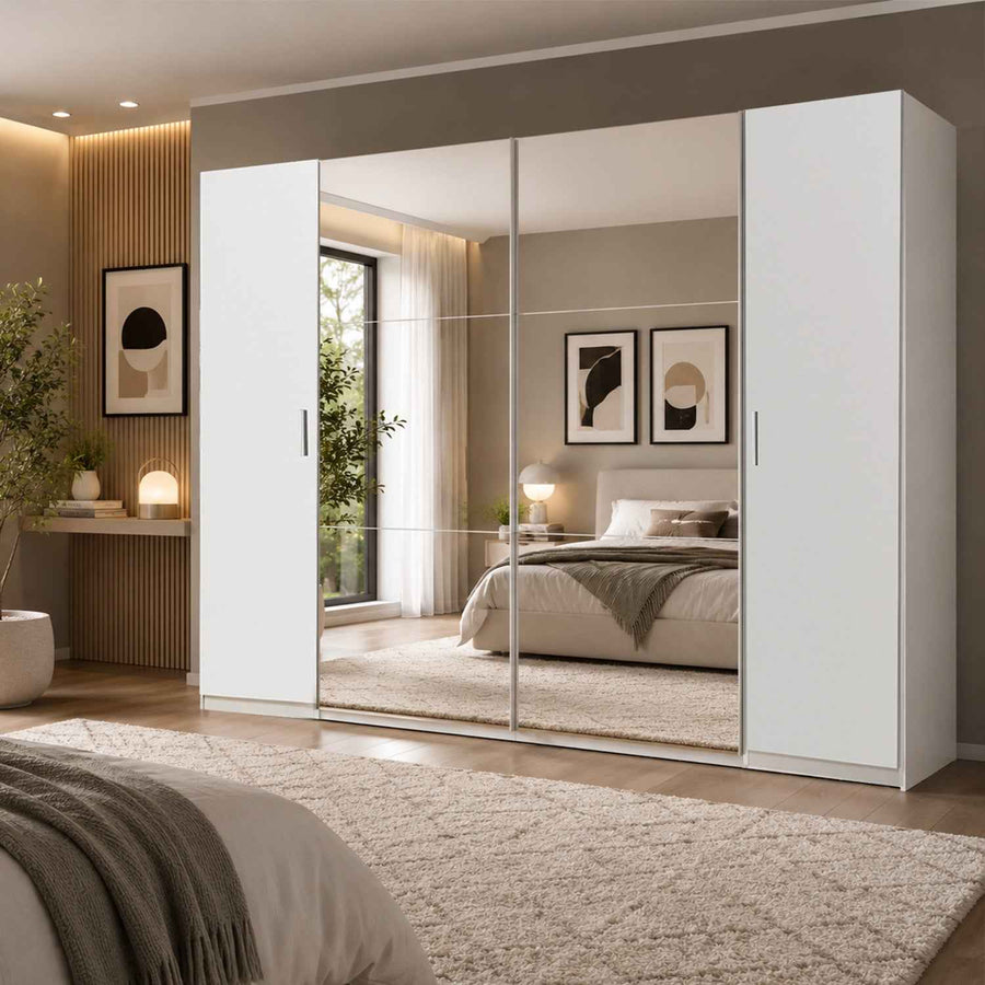 Lancaster White 4 Door Mirrored Sliding Wardrobe 272cm