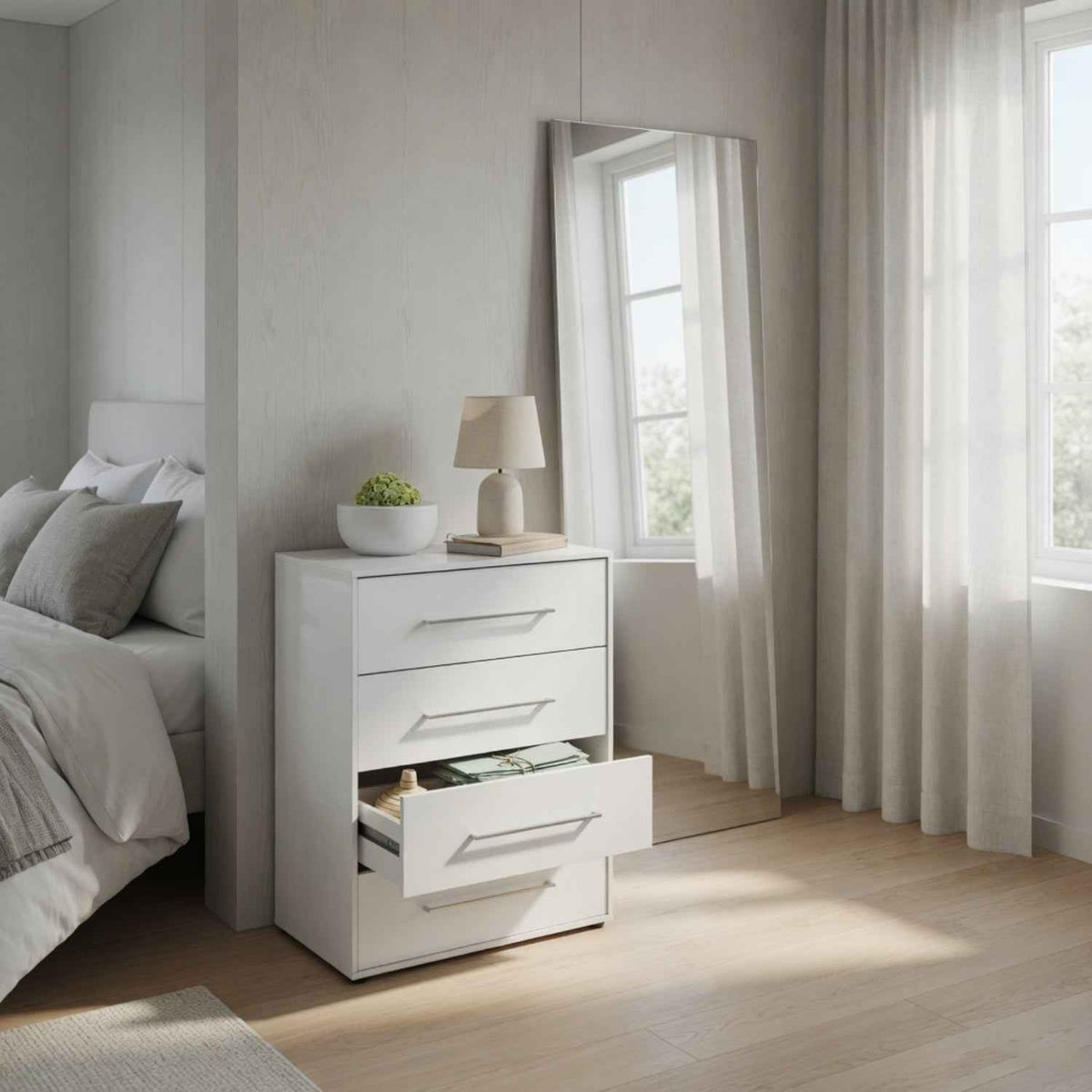 Jesmond White 4 Drawer Chest of Drawers for Bedroom Storage