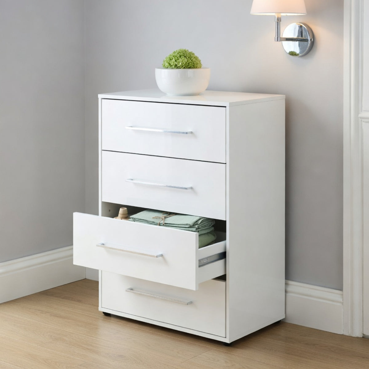 Jesmond White 4 Drawer Chest of Drawers for Bedroom Storage - image 6