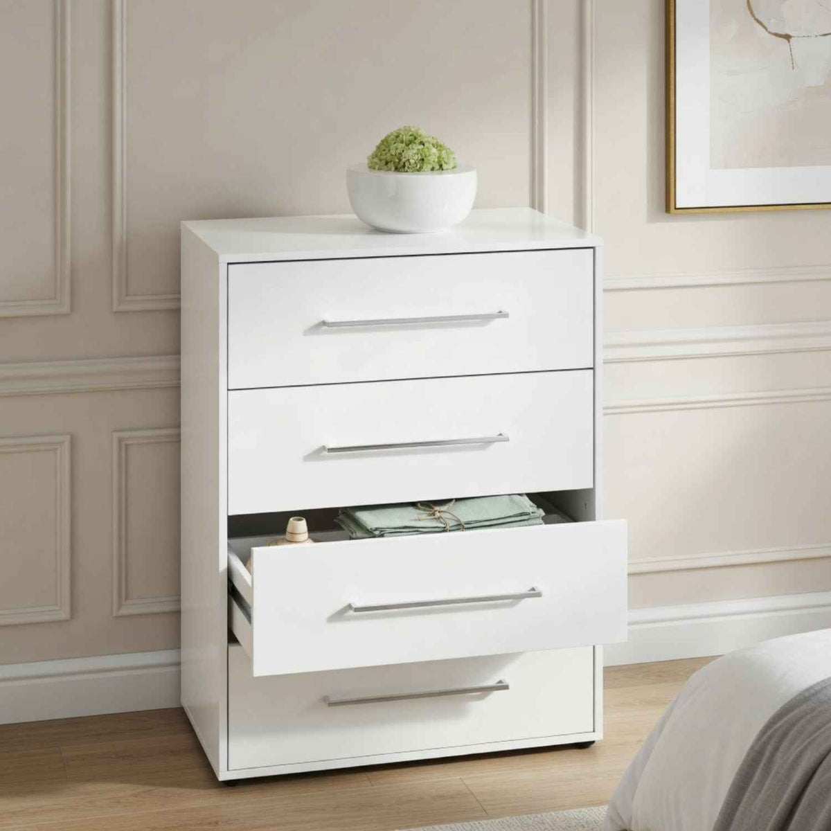 Jesmond White 4 Drawer Chest of Drawers for Bedroom Storage