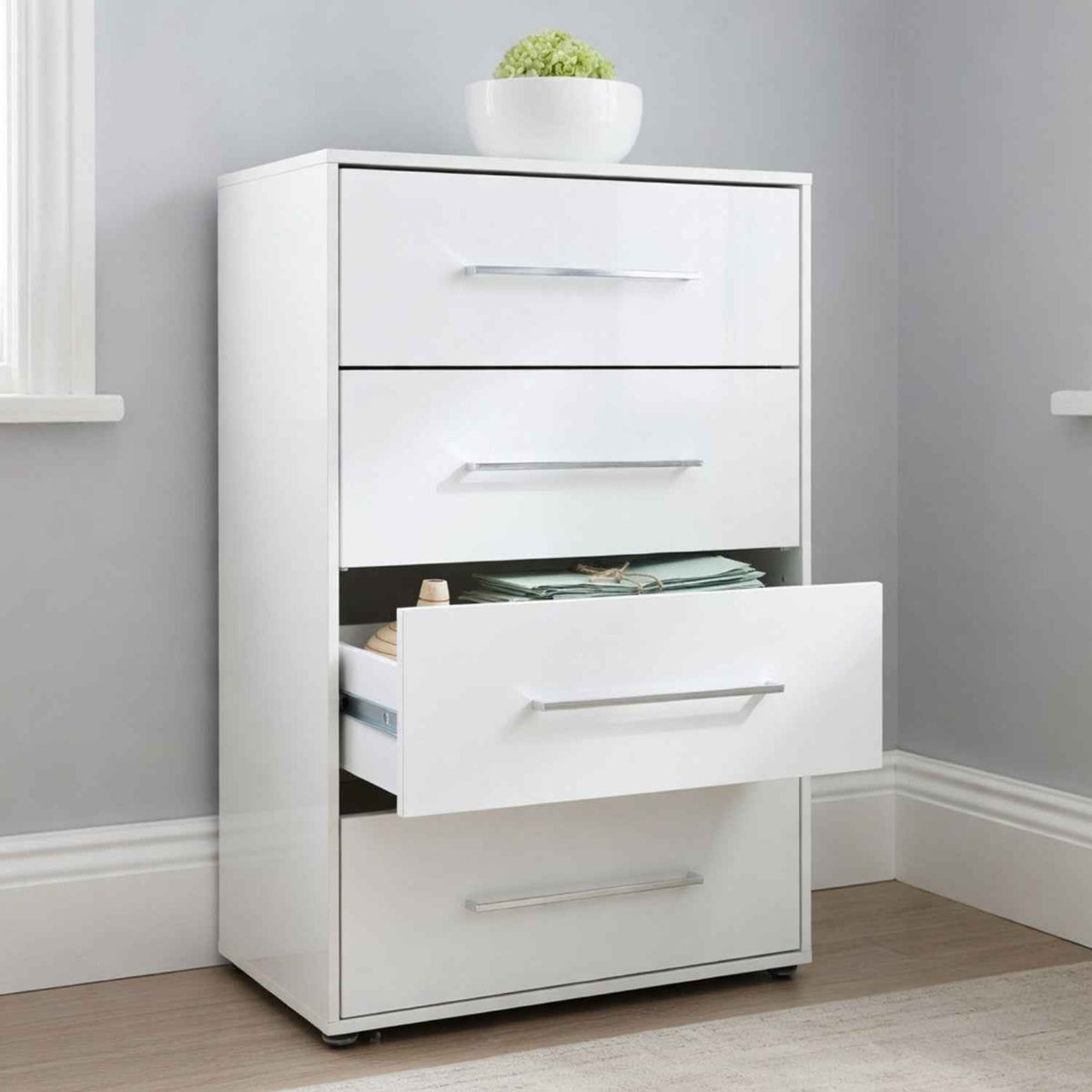Jesmond White 4 Drawer Chest of Drawers for Bedroom Storage