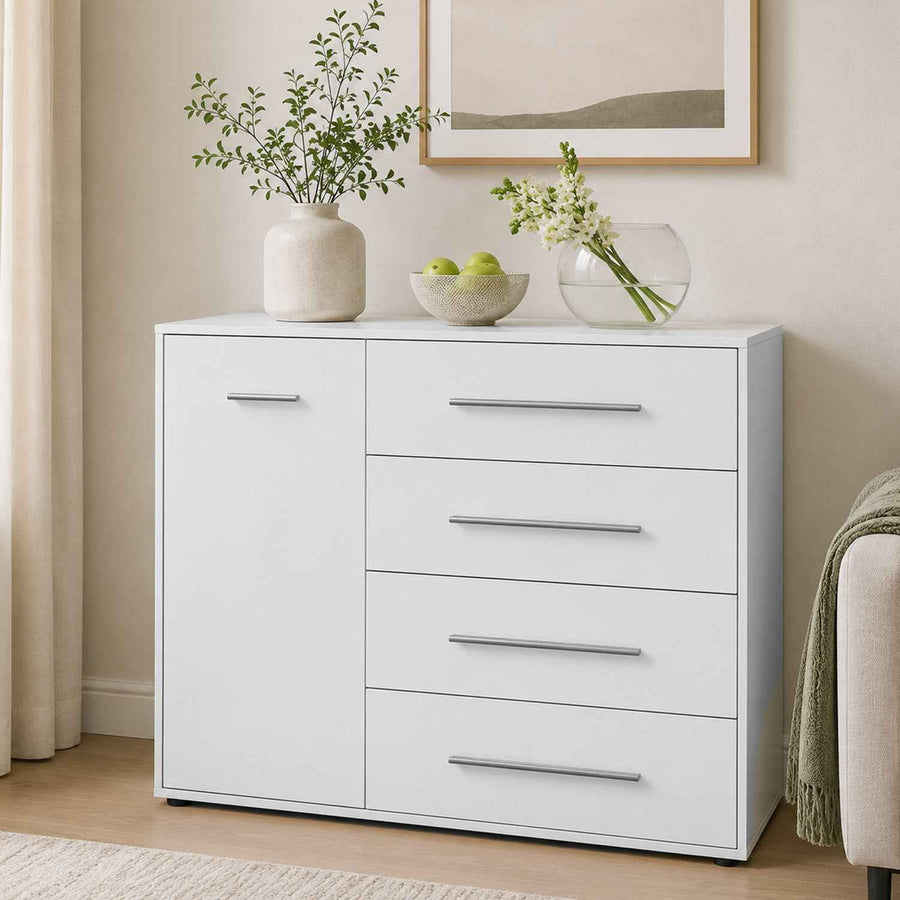 Jesmond Up Chest with 1 Door and 4 Drawers in White