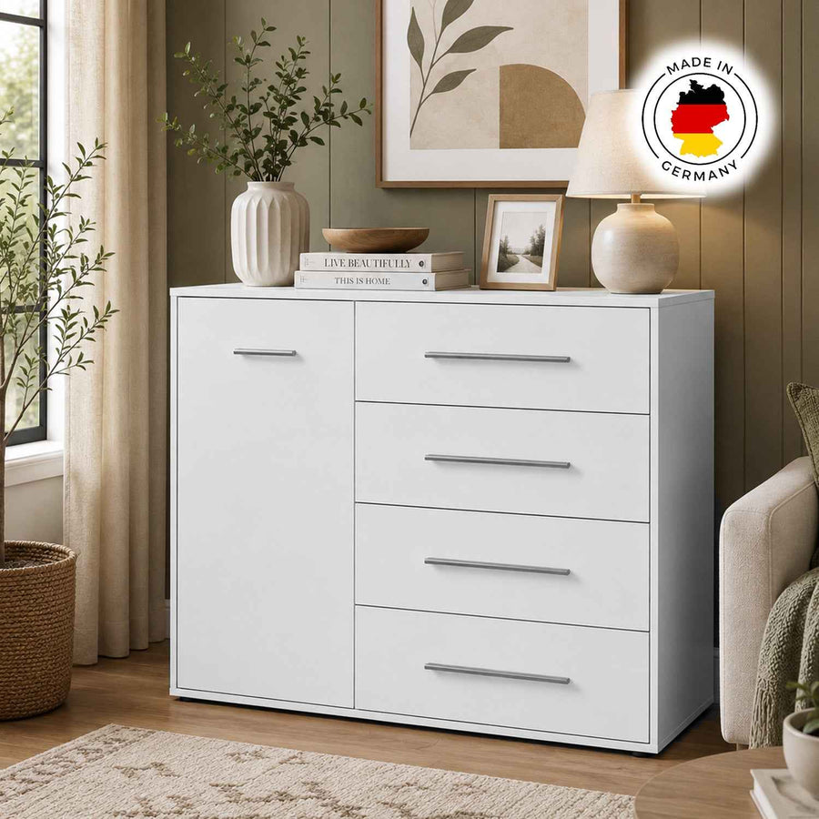 Jesmond Up Chest with 1 Door and 4 Drawers in White
