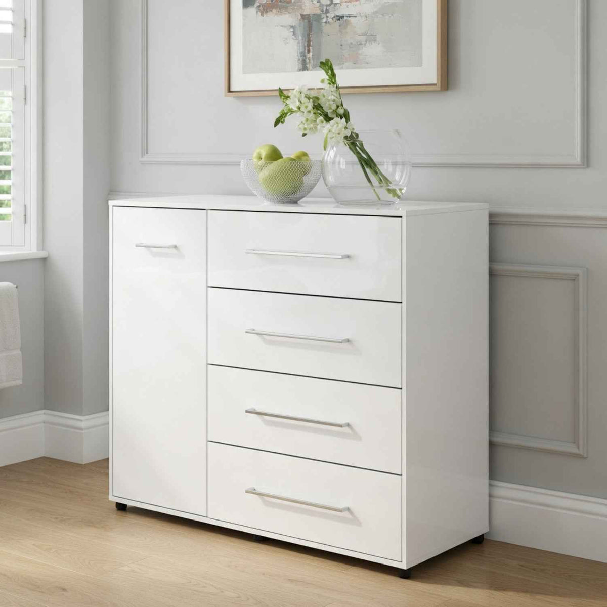 Jesmond Up Chest with 1 Door and 4 Drawers in White