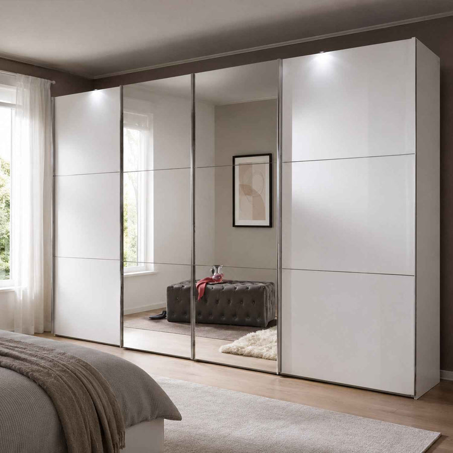 Epsom White 4 Door Sliding Wardrobe with Mirrors